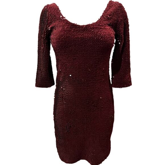 BB Dakota Sequined Velvet Burgundy Dress Size Small - Picture 2 of 10
